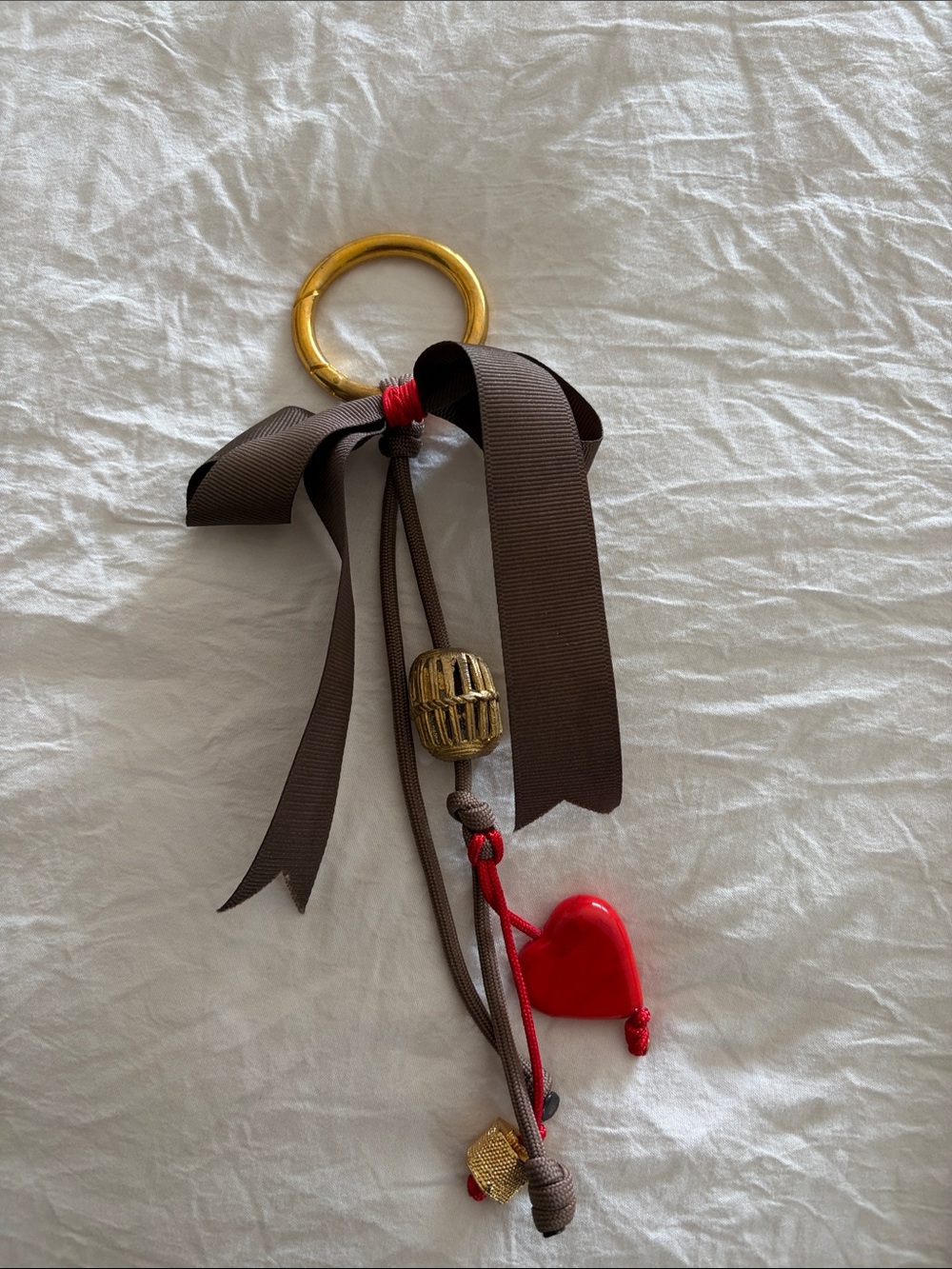 Brown Ribbon & Red Heart purse Charm